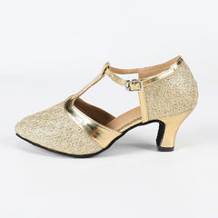 Women's Leatherette Heels T-Strap Ballroom Shoes Swing Dance Shoes