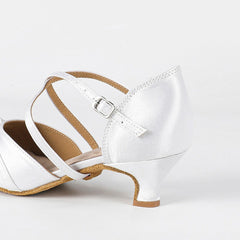 Women's White Satin Customized Heel Closed Toe Ballroom Dance Shoes Wedding Dance Shoes