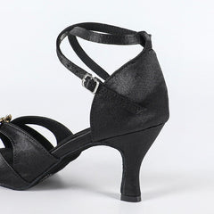 Women's Black Satin Customized Heel Latin Dance Shoes Ballroom Dance Shoes