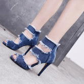 Women's Denim 9.5cm Denim Rubber Sole Dance Boots Ballroom Dance Shoes