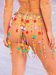 Sparkly Tassel Skirt - Sequin Beaded Metal Chain Skirt