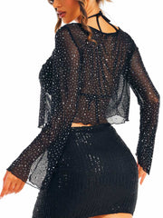 Black Rhinestone Top and Sequin Skirt Set