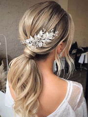 Silver Leaf Rhinestone Wedding Hair Comb