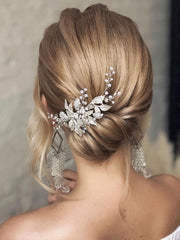 Silver Leaf Rhinestone Wedding Hair Comb