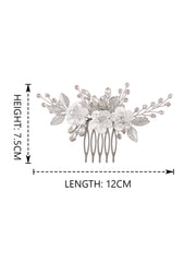 White Flower Silver Leaf Opal Rhinestone Hair Comb