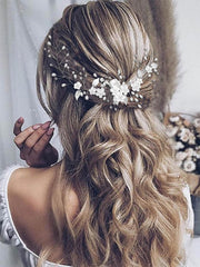 Silver Vine White Flower Leaf Pearl Hair Accessory