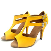 Women's Sude Customized Yellow Heels Dance Boots Salsa Dance Shoes