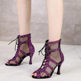Women's Satin Customized Heel Latin Shoes Dance Boots Ballroom Dance Shoes