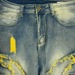 Distressed Flared Fringed Stretch Jeans
