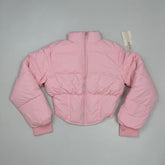 A slim-fitting short coat with a stand-up collar