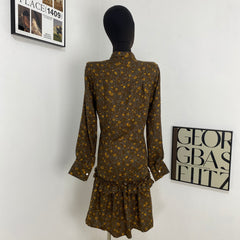 Brown Lace-Up Floral Dress