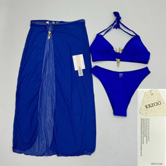 Metal snap long-sleeved three-piece swimming suit