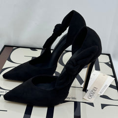 Velvet-patterned bow-top shoes