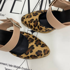 Leopard Print Sandals With Belt Buckle