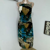 Printed silk net halter top dress