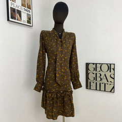 Brown Lace-Up Floral Dress