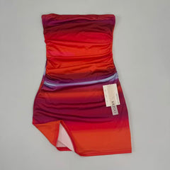 Rainbow Off-the-Shoulder Ruffled A-line Dress