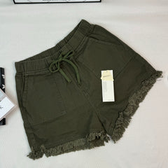 Stretch waistband drawstring denim shorts