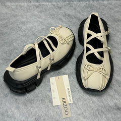 Belted platform ballet shoes with bow ties