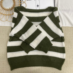 Crew Neck Striped Loose Knit Sweater