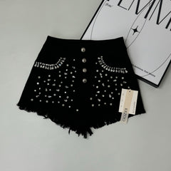 Waterdrop bead fringed denim shorts