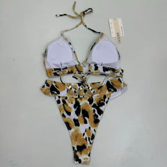 Leopard print two-piece swimming suit set
