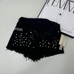 Waterdrop bead fringed denim shorts