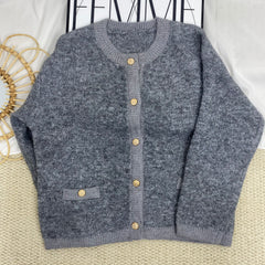 Grey Crew Neck Knit Cardigan