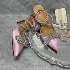 Pleated pointed-toe open-toe strap shoes