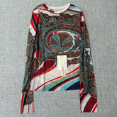 Half-collared long-sleeved chiffon fitted t-shirt