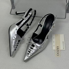 Low-cut hollowed-out lace-up low-heeled shoes