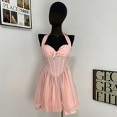 Sweet Herringbone Halterneck Dress