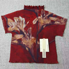 Ruffled lily flower high-neck short-sleeved shirt