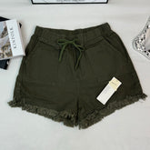 Stretch waistband drawstring denim shorts
