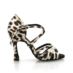 Women's Customized Heel Open Toe Strappy Dance Shoes WIth Leopard Print