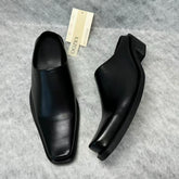 Pointed-toe leather wedge heel platform shoes
