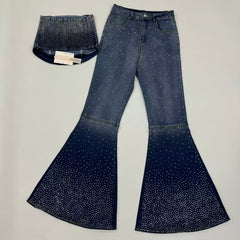 Stitched diamond topless flared jeans set