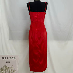 Square Neck Satin Slit Dress