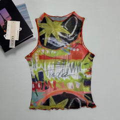 Sleeveless printed earthenware blazer