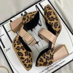 Leopard Print Sandals With Belt Buckle