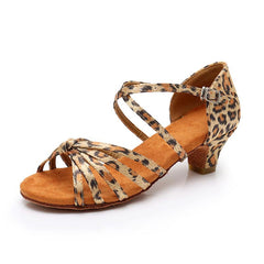 Women's Leopard Strappy 4.5cm Heels Ballroom Dance Shoes Latin Dance Shoes