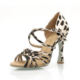 Women's Leopard Print Silk Satin Customized Heel Latin Dances Shoes