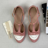 T-shaped buckle mid-calf shoes