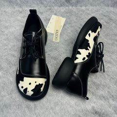 Cow color-patterned lace-up genuine leather shoes