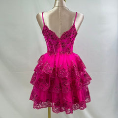 Light chiffon sequined layered dress in short style