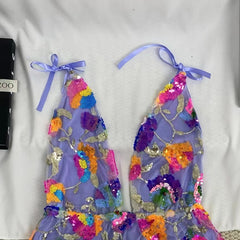 Deep V-Neck Sequined Mini Dress