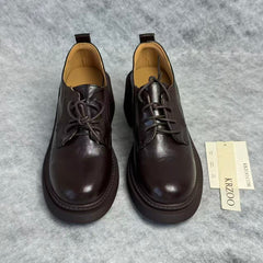 Strap-on round-toed thick-soled small leather shoes