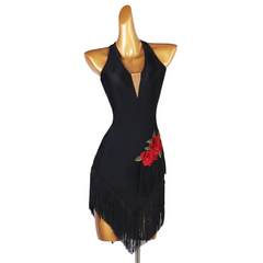 Customisable-Women's Tassel Sleeveless Performance Latin Dance Dress Dance Wear