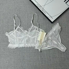 Lace deep V plunging bra set with two pieces