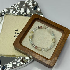 Natural Moonstone Citrine Strawberry Quartz Clear Quartz Bracelet, Handmade Healing Crystal Beaded Bracelet